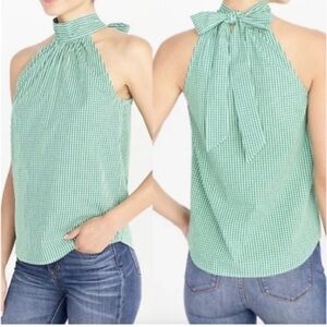 J. Crew Green Preppy Checkered Halter Blouse Size 16